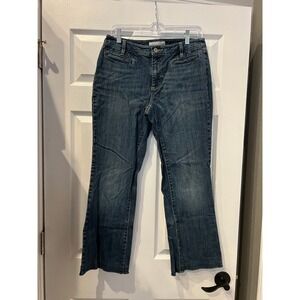 Chico's Platinum Gwen Jean Cotton Spandex Medium Wash Bootcut Raw Hem Size 1